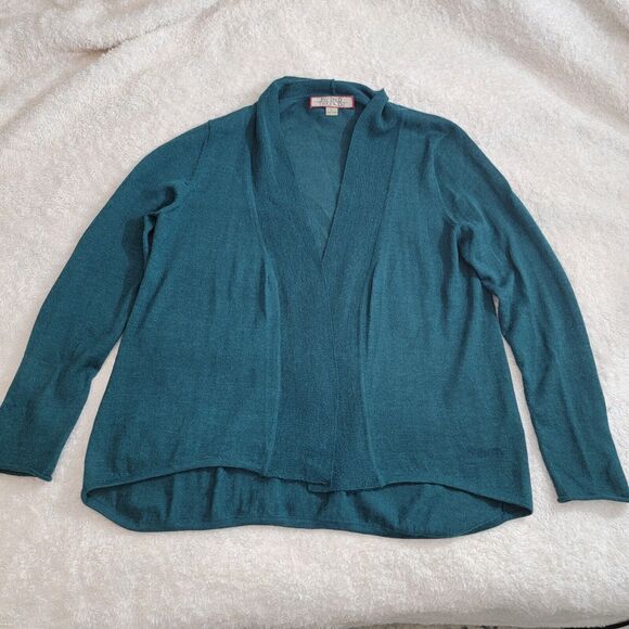 Beyond Threads NWOT 100% Baby Alpaca Fine Knit Open Cardigan Peru Green‎ Size L - Picture 1 of 14